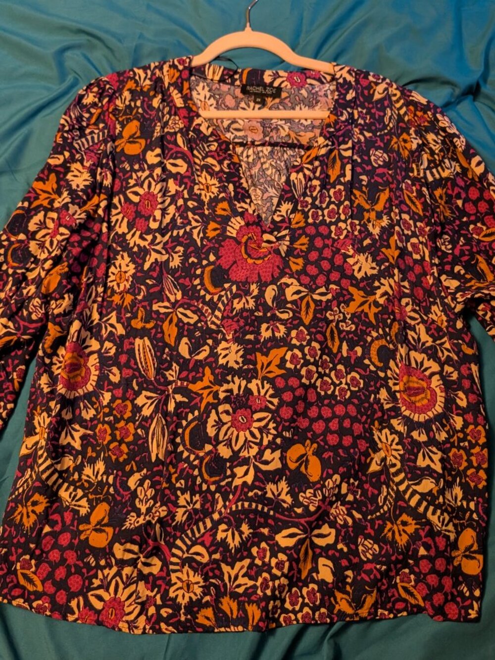 Rachel Zoe Boho Floral Print Long Sleeve Blouse Size 2X